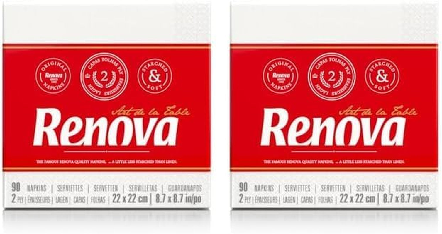 Renova pappersservetter, vit bordscocktailstil - 90 servetter (paket med 2)