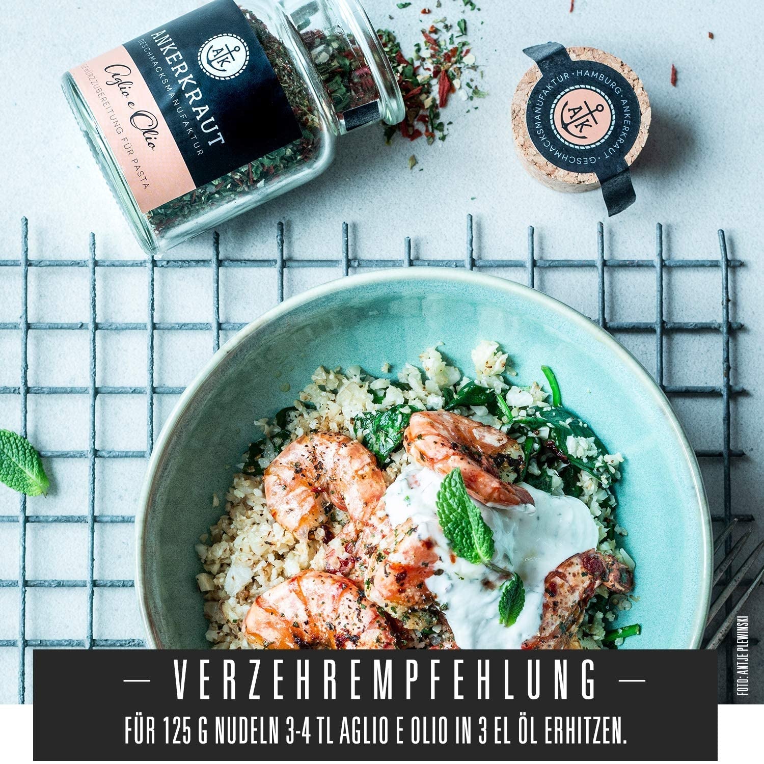 Ankerkraut Aglio e Olio, italiensk Gewürzmischung för pasta och klassiska spaghetti-nudlar, 120 g i en aromatisk påse