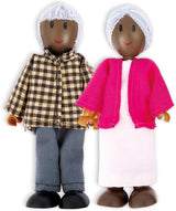 Hape Doll Family - 6 delar mörkt läder dockhustillbehör set med trä- och tygfigurer, låtsaslek, pedagogisk leksak, interaktiv inlärningsleksak för barn från 3 år och uppåt