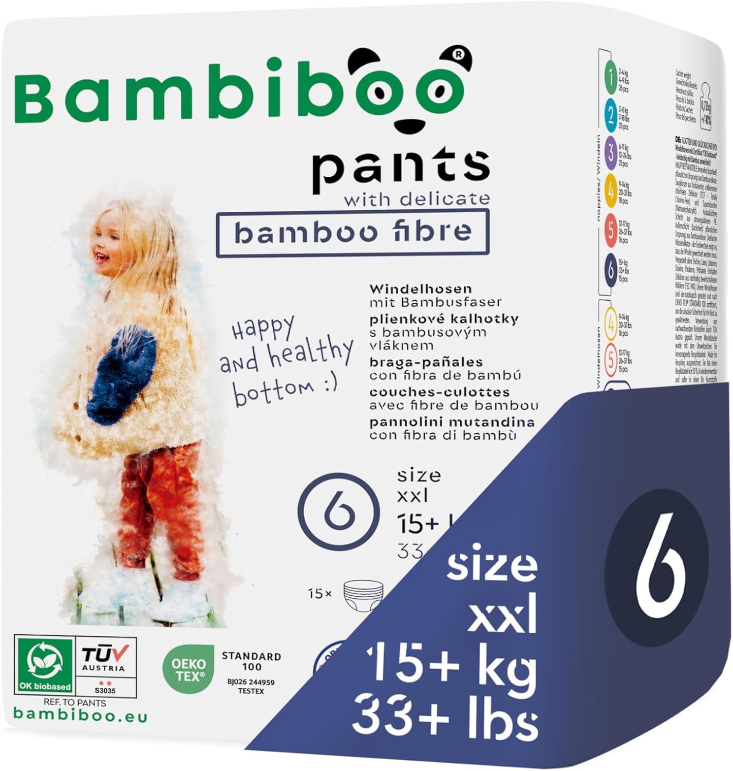 Bambiboo engångsblöjor, hudvänliga, fina bambufiber - Babyblöjtrosor - Engångsblöjöverdrag - Känsligt hudskydd - Mycket absorberande - Storlek 4 (Maxi), 16 stycken