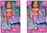 Simba 105733424 - Evi älskar den lilla sjöjungfrun, olika 2 sätt, endast EN vara kommer att levereras, Evi som sjöjungfru, rörlig stjärtfena, med sjöhäst, 12 cm modedocka, 3+