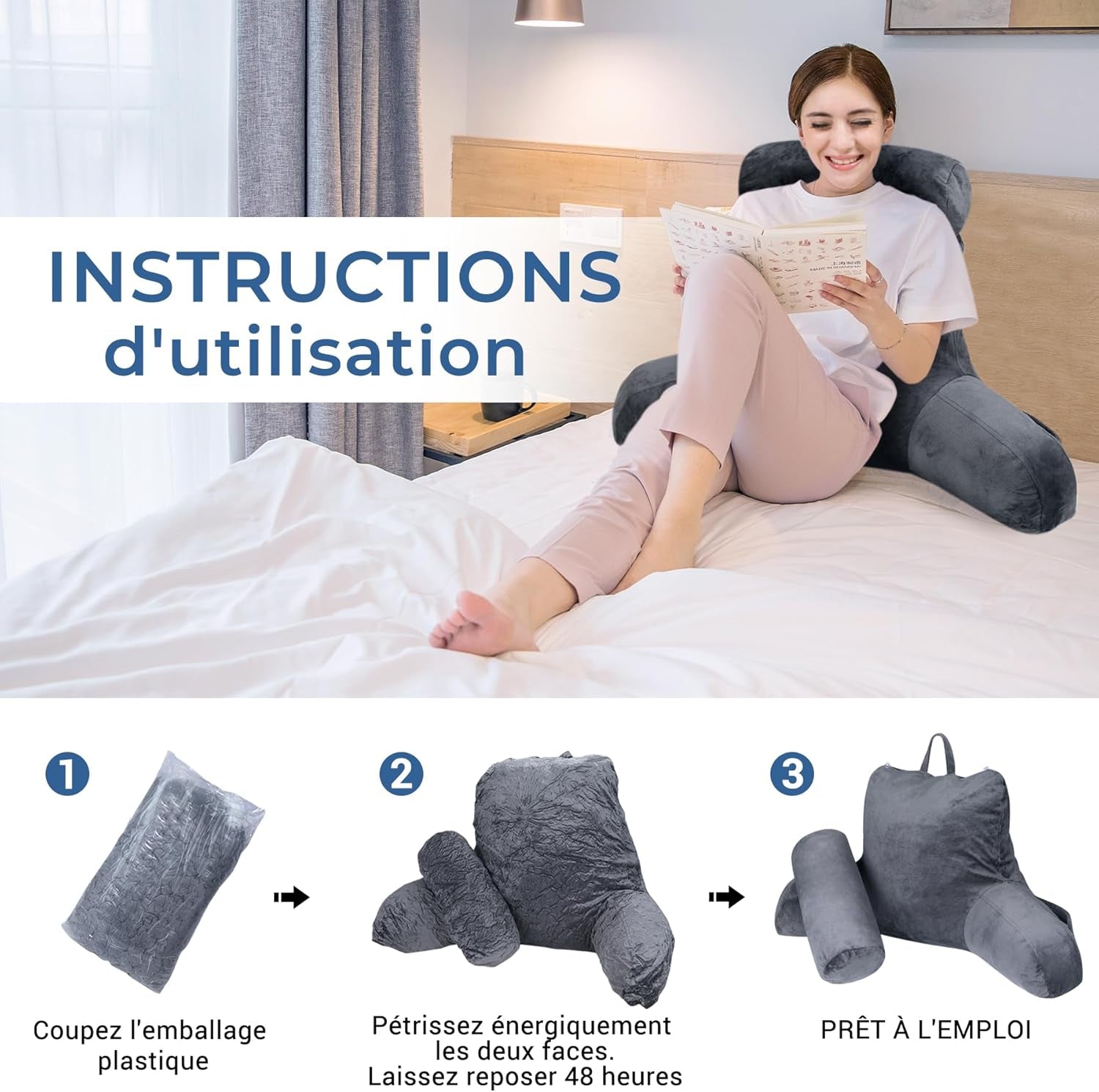 INFANZIA ergonomisk läskudde med armstöd, memory foam ryggstöd, grå, M