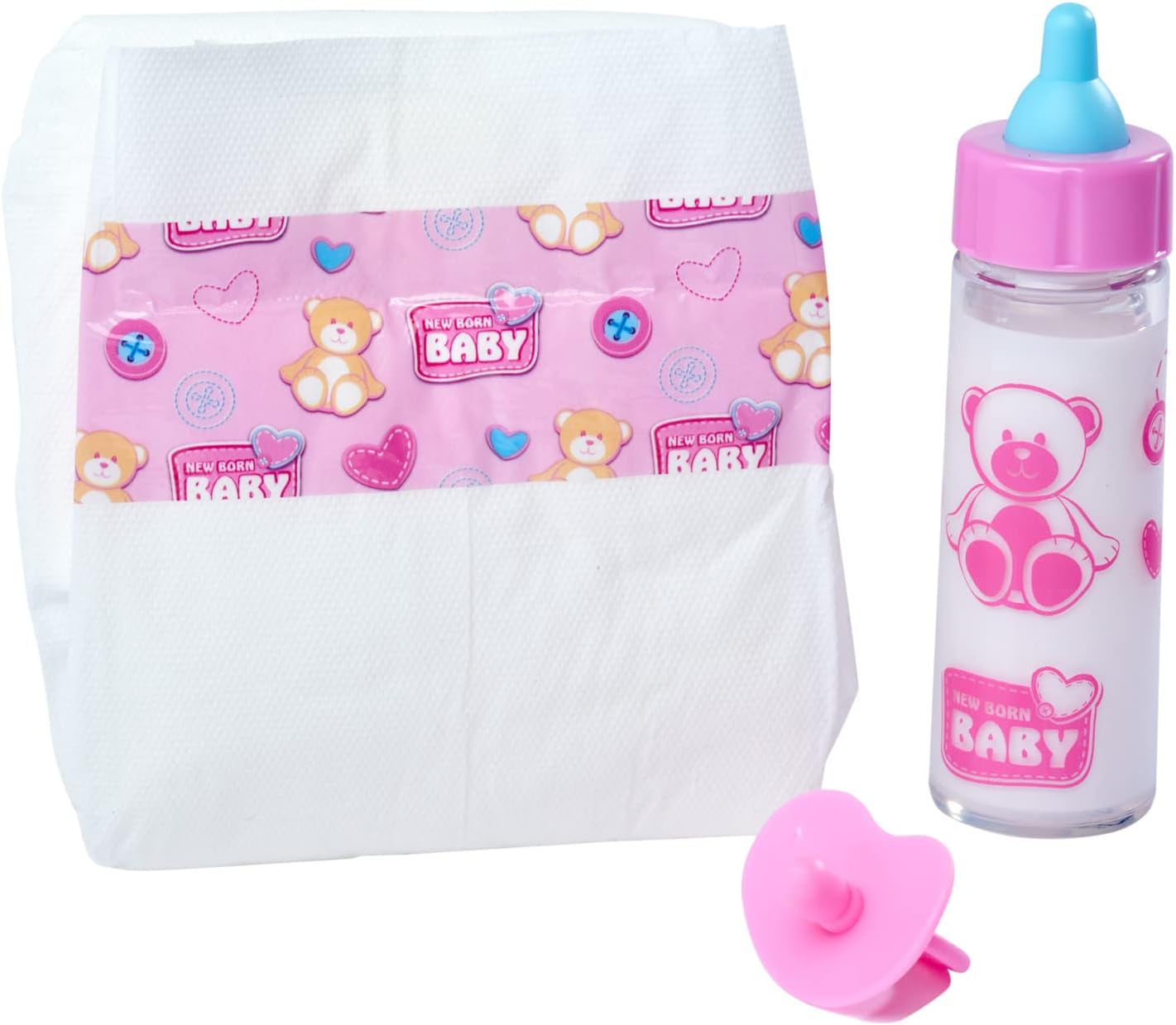 Simba 105562487 - New Born Baby First Amningsset, dummy, blöja och mjölkflaska med försvinnande innehåll, för 38-43 cm dockor Naty Shop Dolls Standardtitel