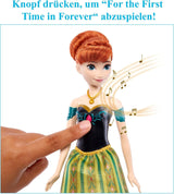 Mattel Toys Disney Frozen Anna Sjungande modedocka i ikonisk outfit sjunger "För första gången" från Disney-filmen på engelska, franska, tyska, italienska, JDL59