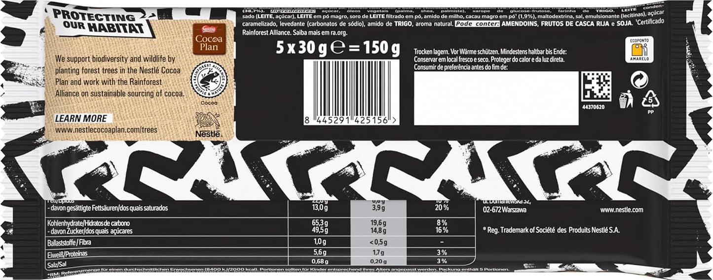 LION Black & White chokladkaka, ett mellanmål med intensiv smak, krispig choklad och krispiga chips, browniefyllning, en unik upplevelse att vattnas i munnen, 1 förpackning (5 x 30g)