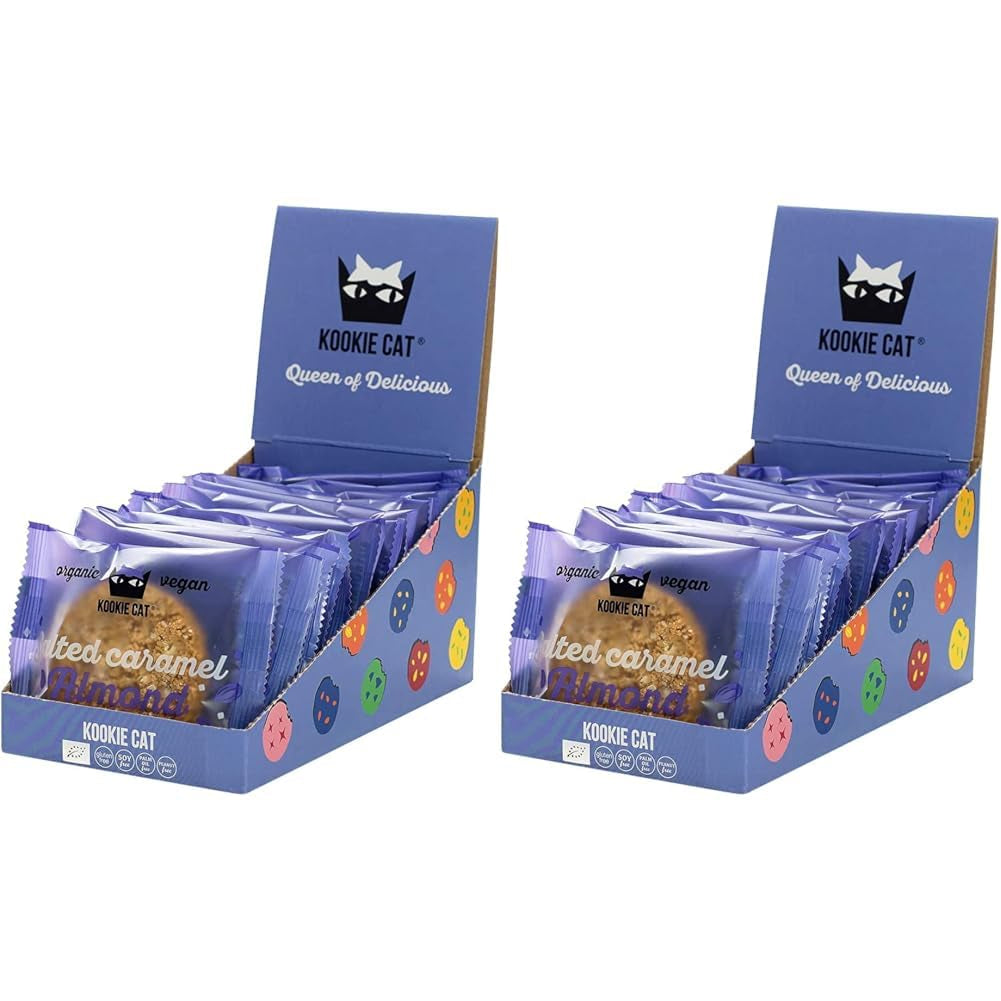 Veganska saltade karamellmandelkakor - individuellt förpackade glutenfria sojafria ekologiska mandelhavre - 12 x 50 g multipack (förpackning med 2)