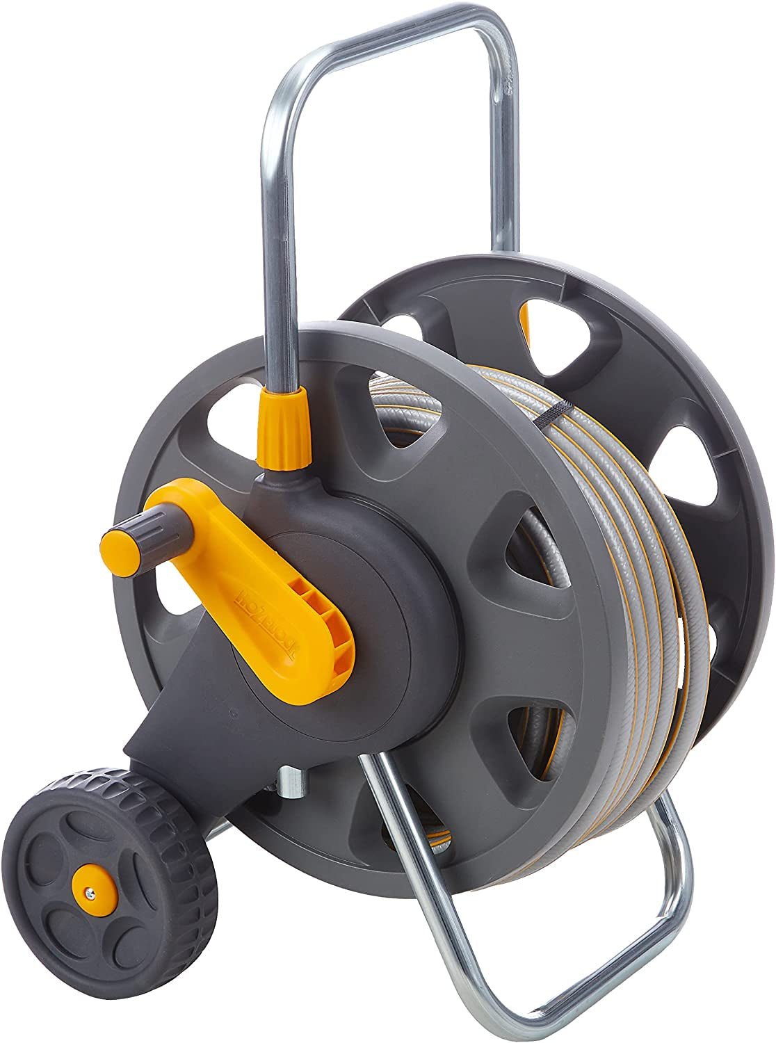 HOZELOCK - Slangupprullare Plus 50 M (Ø 12,5 mm) monterad: Max kapacitet 60 m, stabil och robust för allmänt bruk, monterad med 50 m slang, 1 sprutmunstycke + kopplingar [2435R0000]