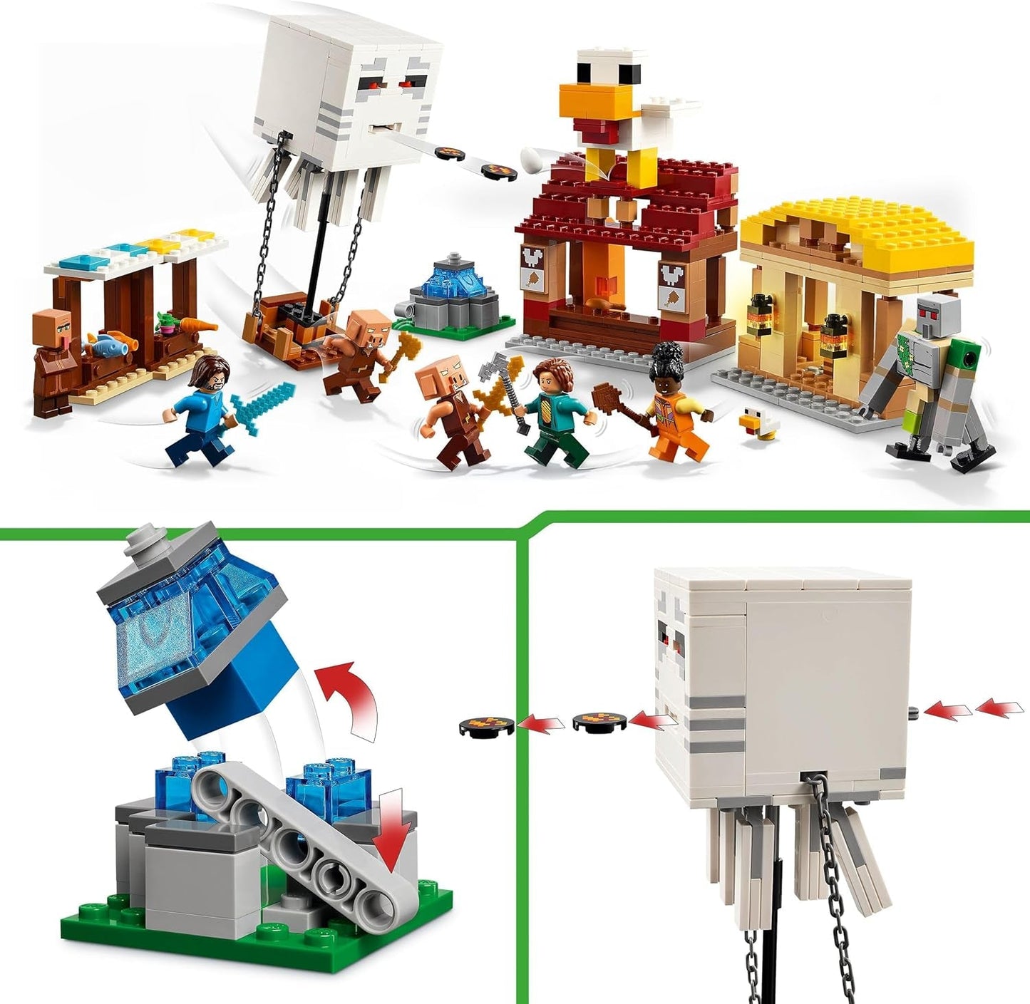 LEGO Minecraft Ghast Balloon Attack - Spelleksak för barn - Byggset för videospel med hus, kyckling och golem - Filmvaror för pojkar 10+ - 21273 Byggset Beuche den LEGO-Store