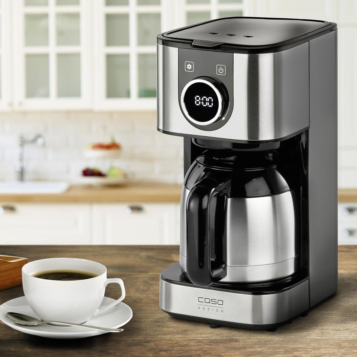CASO Selection C 10 Thermo Design kaffebryggare – Rostfritt stålhölje, 1,2 l isotermisk karaff (10 koppar), touchkontroller och timer, Aroma PLUS-funktion, permanent filter, anti-droppfilter