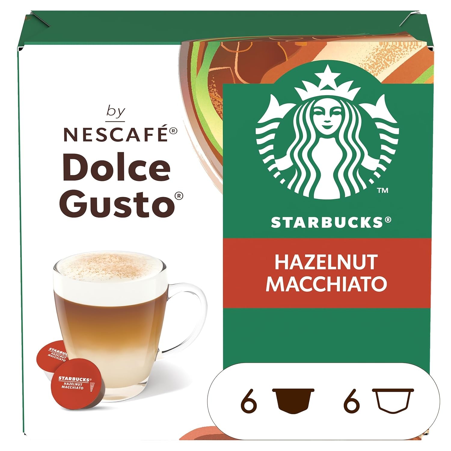STARBUCKS Hazelnut Macchiato av Nescafé Dolce Gusto, Dunkle Röstung, Kaffeekapseln 6 x 12 (72 Kapseln)