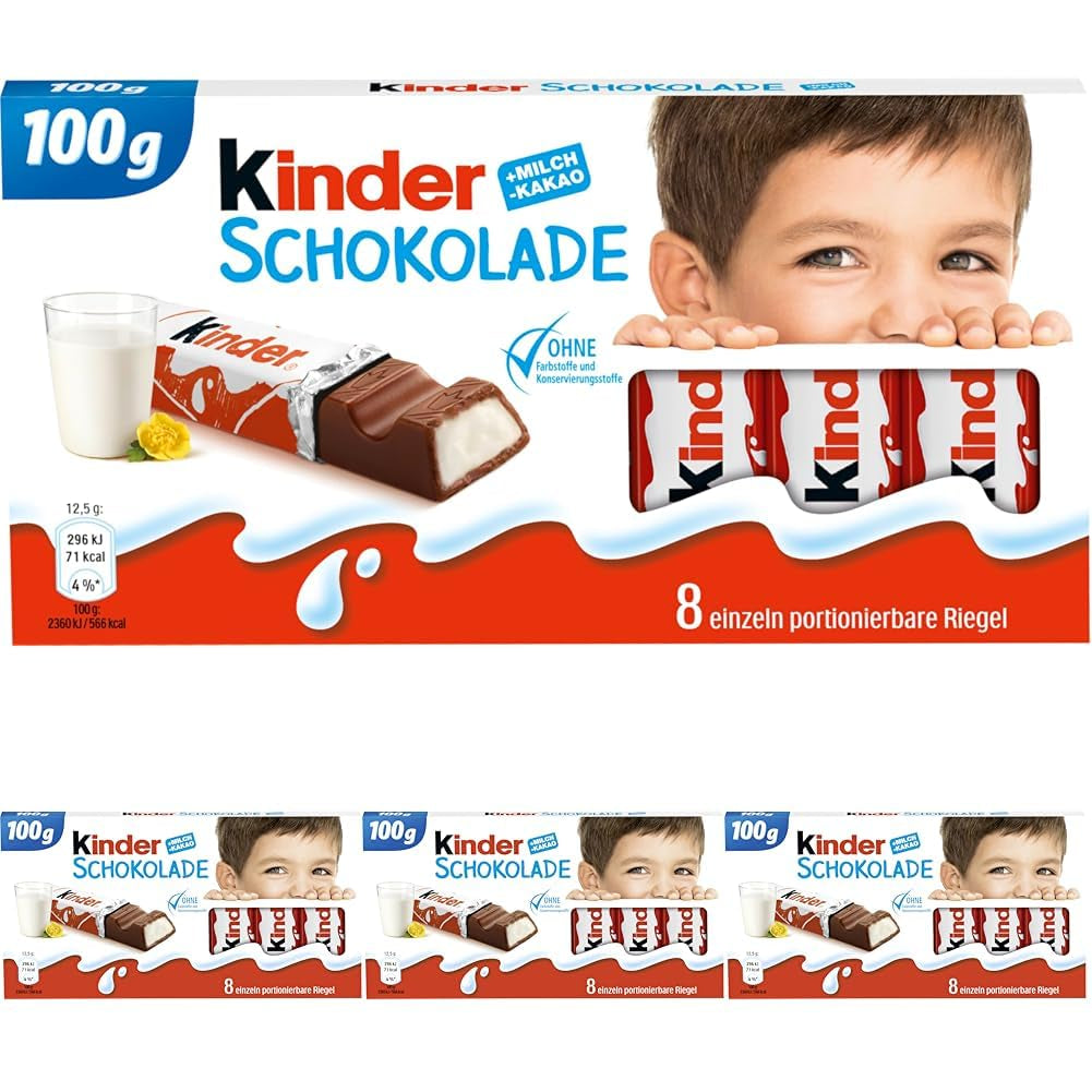 Kinder Chocolate - Fyllda mjölkchokladkakor - 1 förpackning innehållande 24 individuella barer (24 x 12,5g).
