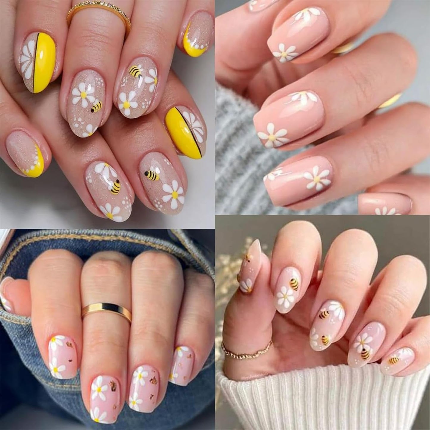 3 Stück Nagelsticker Set-Selbstklebende Nagelfolie Mit Blumen- Und Bienenmotifen-Nagelkonstklistermärke Für Kreatives Nageldesign-Nageltattoos Und Zubehör