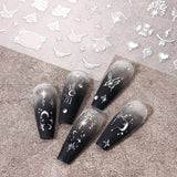 3D silvermetalliska nagelklistermärken, nagelklistermärken för kvinnor, stjärna, måne, sol, nagelfolie, självhäftande klistermärken, fjärilsnagelklistermärken, nagelklistermärken, nageldesigntillbehör, 8 st