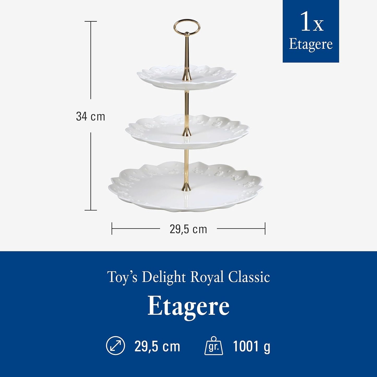 Villeroy & Boch Toys Delight Royal Classic-hylla, dekorativt visningsställ för kakor, bakverk och små tårtbitar, premiumporslin, vit