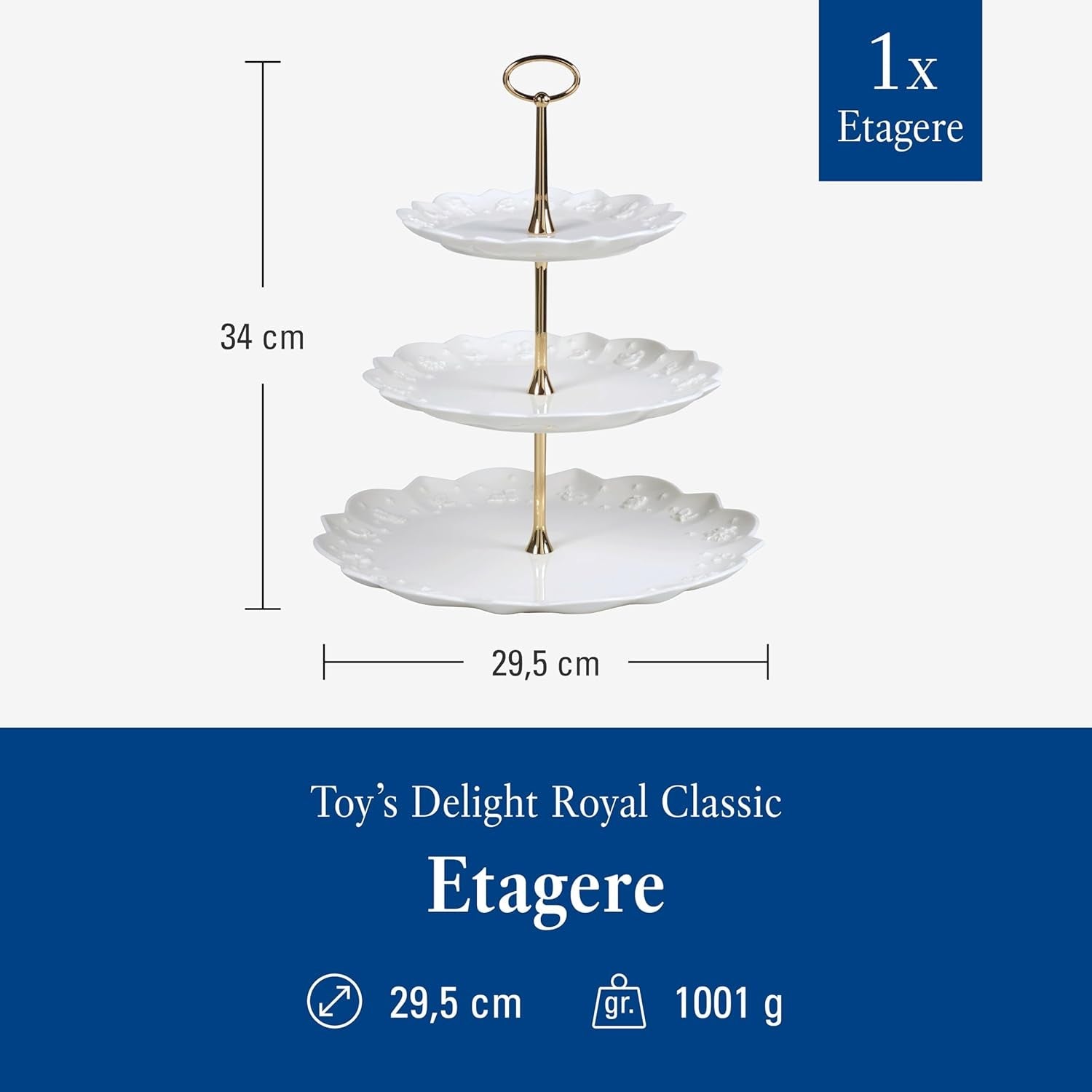 Villeroy & Boch Toys Delight Royal Classic-hylla, dekorativt visningsställ för kakor, bakverk och små tårtbitar, premiumporslin, vit