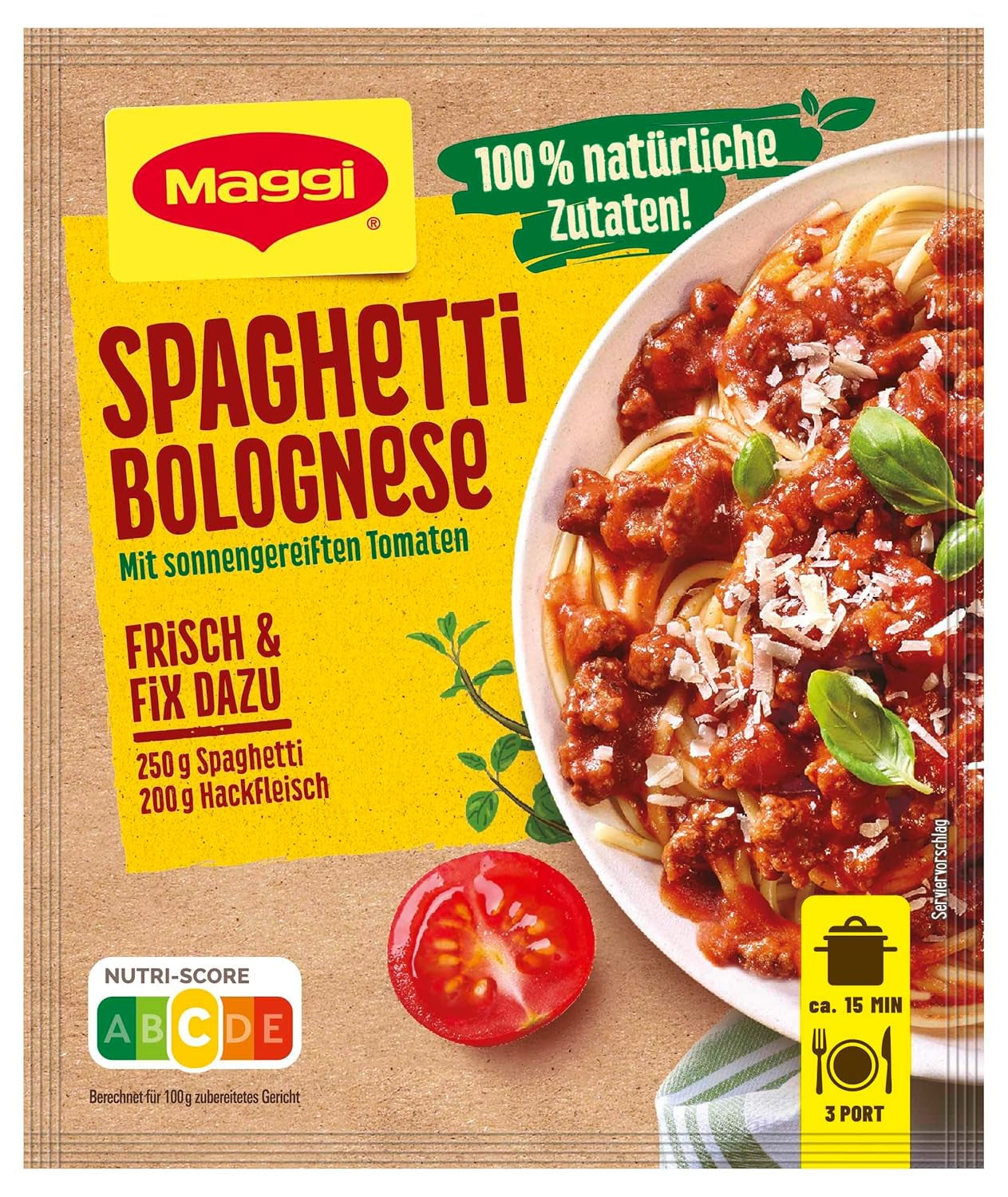 MAGGI Fix för Spaghetti Bolognese, Würzmischung, 100 % naturliga ingredienser, för 3 portioner, 1er Pack (1 x 36g Packung)