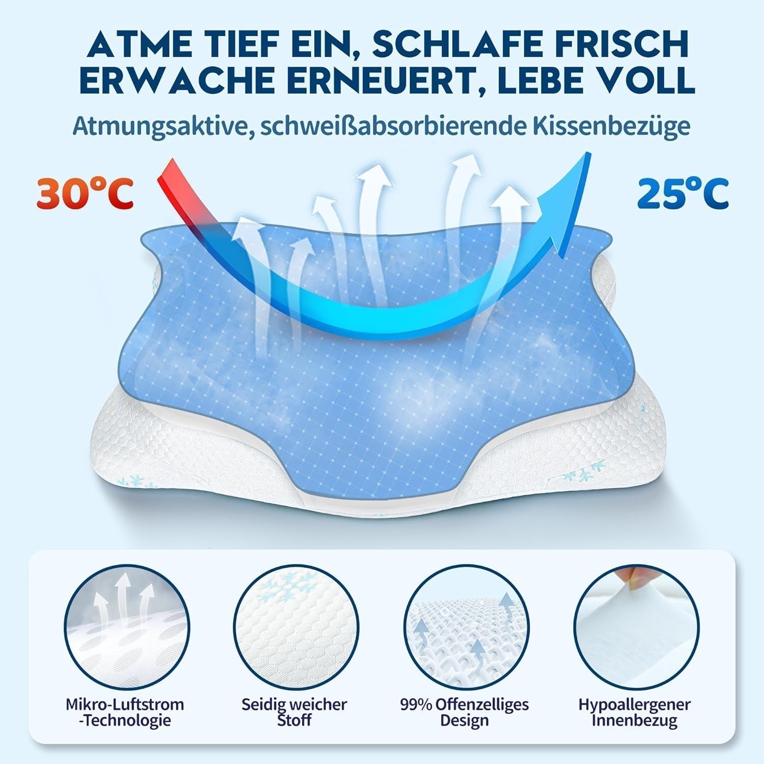 Cloudétoile Nackkudde Memory Foam Kudde - 2 i 1 Ergonomisk ortopedisk kudde Visco Foam Kudde Side Sleeper Nackstöd Kudde Höjd Justerbar Memory Foam Kudde Vit 64X38X12cm Cervikala ortopediska kuddar Naty Shop