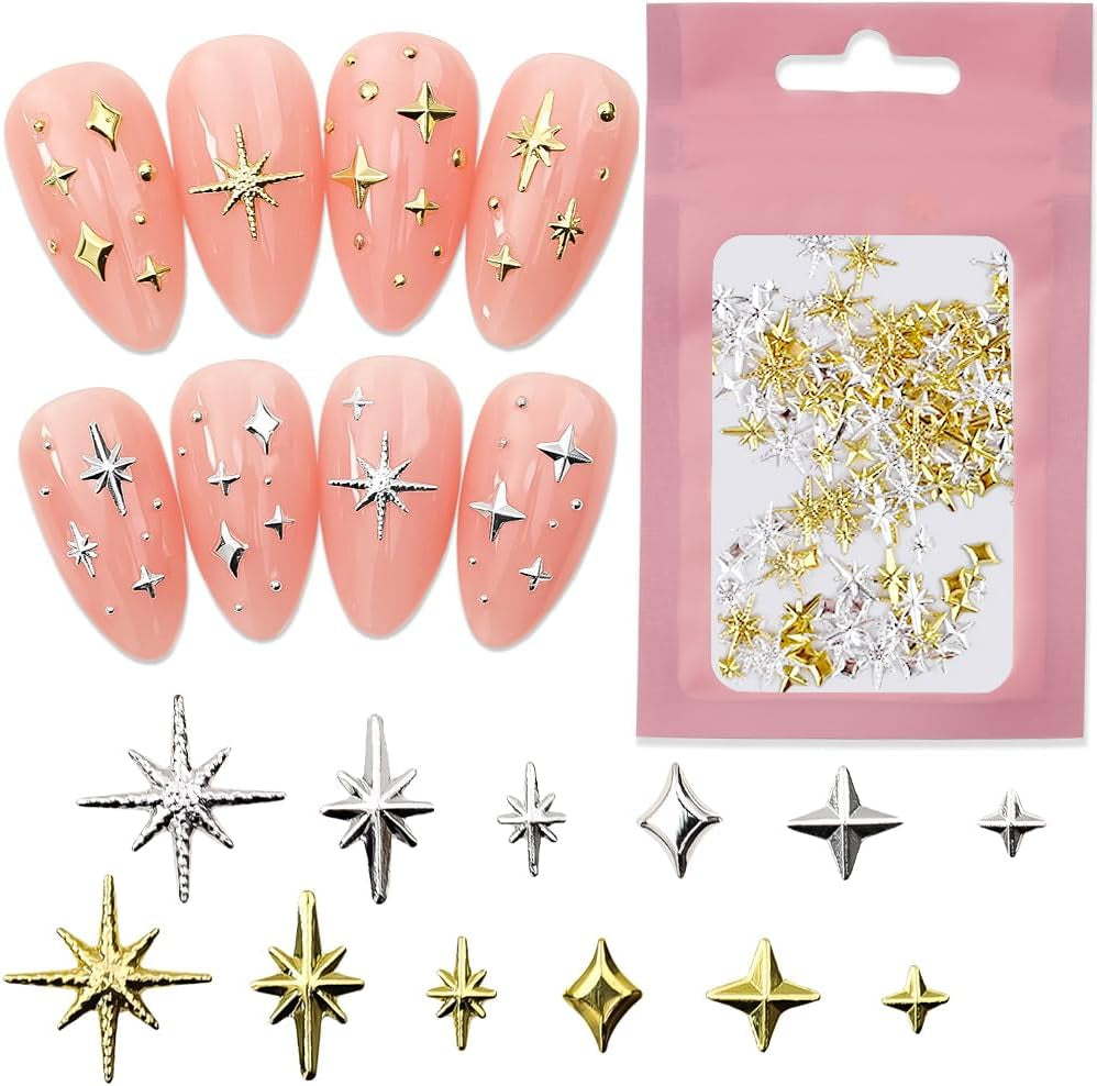 120 st Guld-Silver Star Nail Charms Star Y2K Nails Metal Star Nail Charms Blandade storlekar Nagelskruvar Star Nail Design Nail Art 3D Star Charms Nageldekoration Nagelberlocker Nageltillbehör