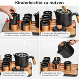 MIAMIO - Japansk/kinesiskt teservis 6 x 100 ml / asiatisk tekanna 620 ml med teinfuserare, traditionell japansk tekanna för teälskare/män/kvinnor (svart)