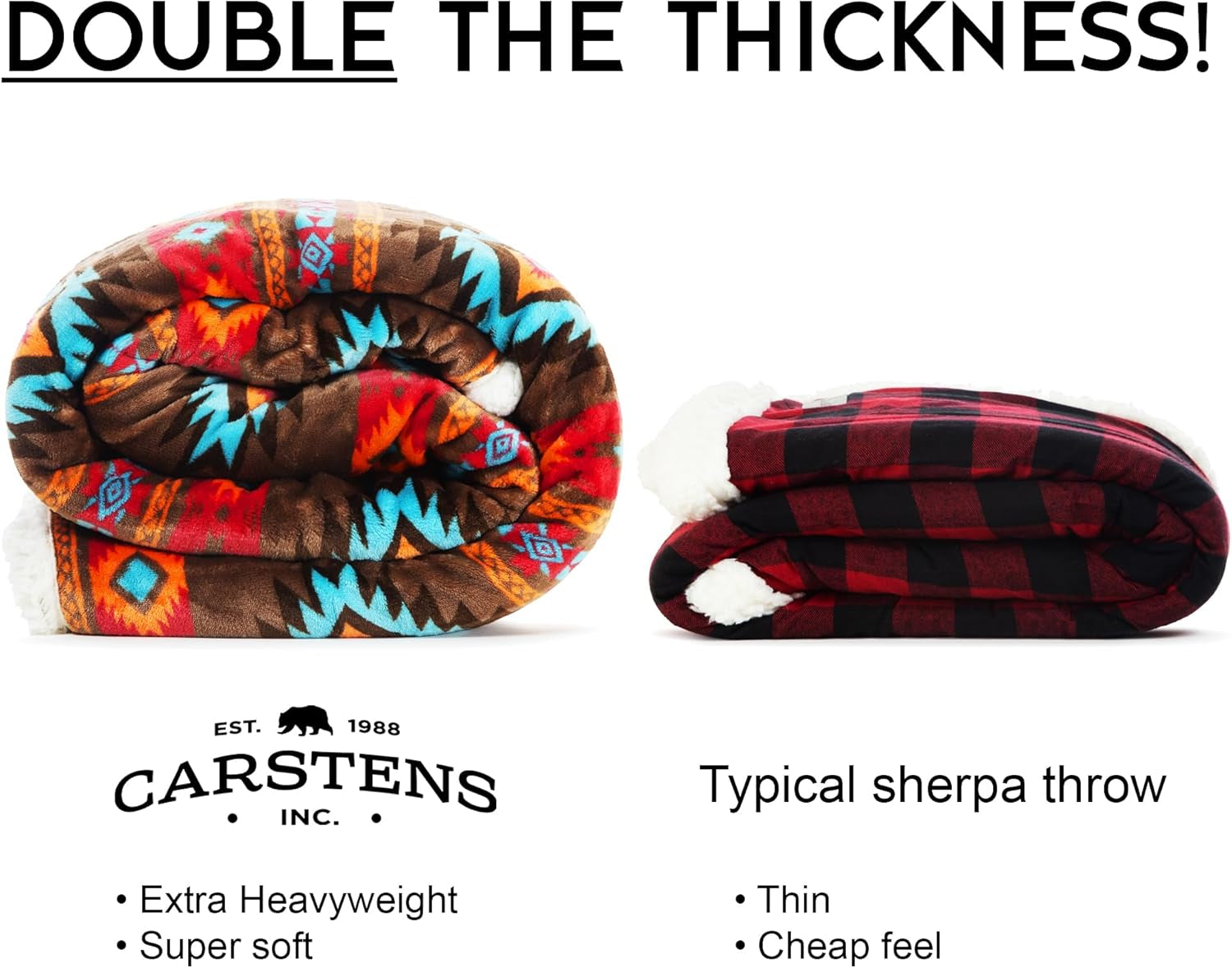 CARSTENS, INC. Wrangler Ultra Premium Throw Filt, Super Soft, Sherpa Fleece, Oversized, 137,2 X 172,7 Cm, Southwest Horizon sängar och filtar Carstens, Inc.