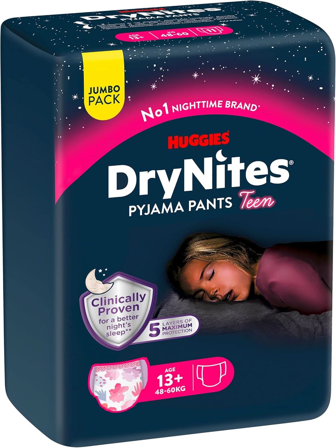 Huggies Drynites Nachtwindeln Bei Bettnässen, Für Mädchen Ab 13 Bis Ca. 17 Jahre (48-60 KG), 33 Stück (3X11), Jumbo-Monatspack, blöjbyxor XL Tillbehör Mat och amning Baby Naty Shop