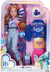 Disney ILY 4EVER Fashion Dolls Stitch med rött hår 11,5" högt med 13 artikulationspunkter, två kompletta Mix-And-Match-outfits och gnistrande Musse ring för dig! Naty Shop dockor