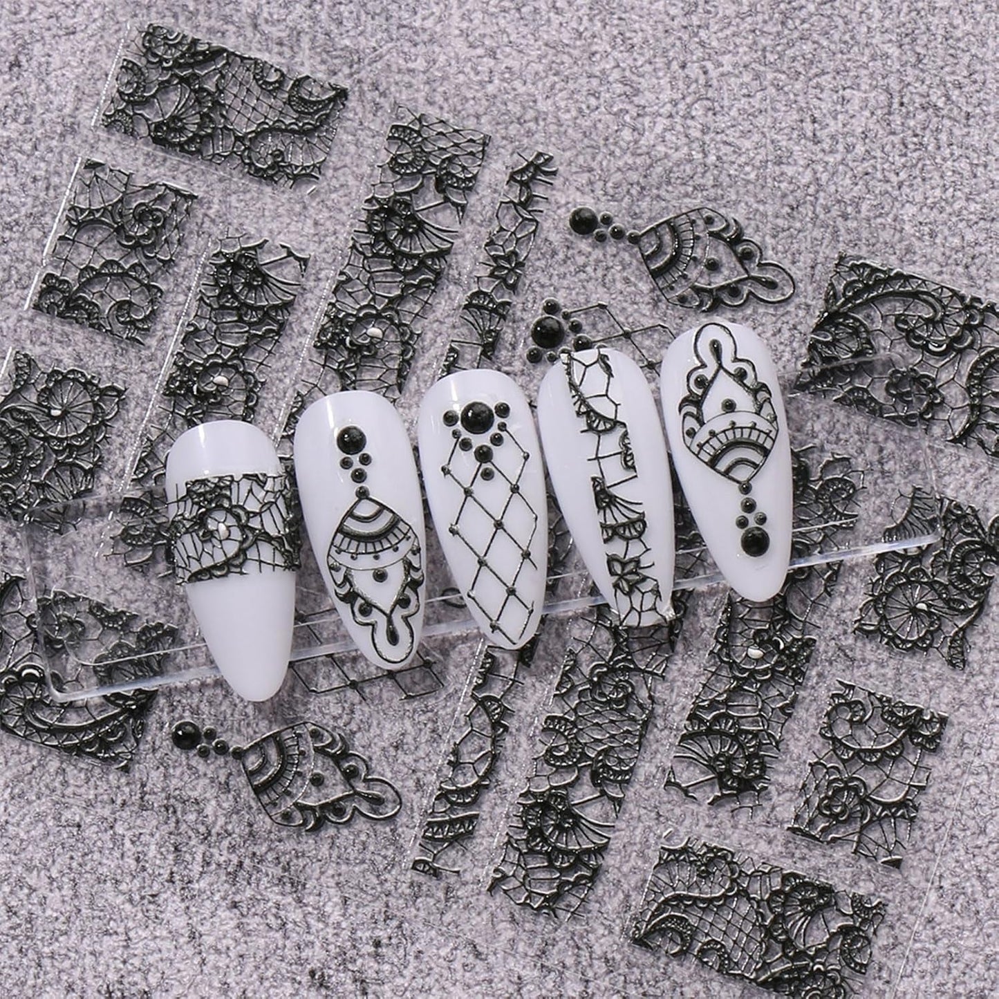 JMEOWIO 3D Nagelsticker Schwarz Weiß Blume Nail Art Sticker Selbstklebend Nagelaufkleber 5D Stereoskopisk Blumen Dekoration Nageldesign Zubehör 4 Blatt