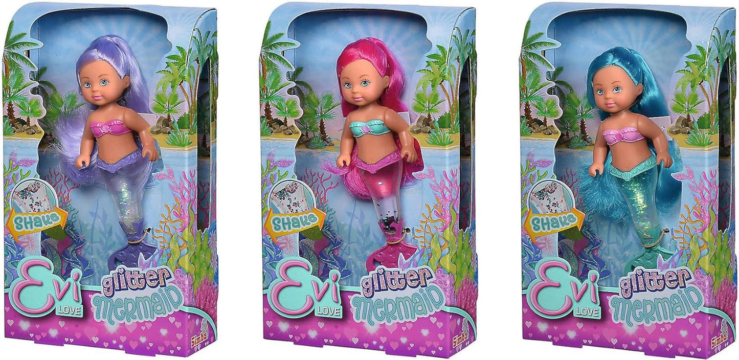 Simba 105733482 - Evi Love Glitter Mermaid, sjöjungfrudocka med stjärtfena som lyser när den skakas. Endast EN vara tillhandahålls.