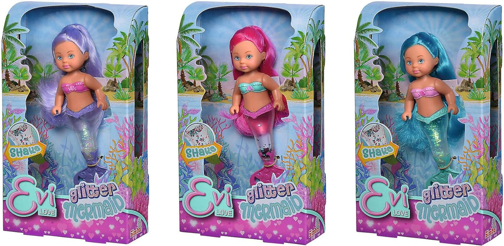 Simba 105733482 - Evi Love Glitter Mermaid, sjöjungfrudocka med stjärtfena som lyser när den skakas. Endast EN vara tillhandahålls.