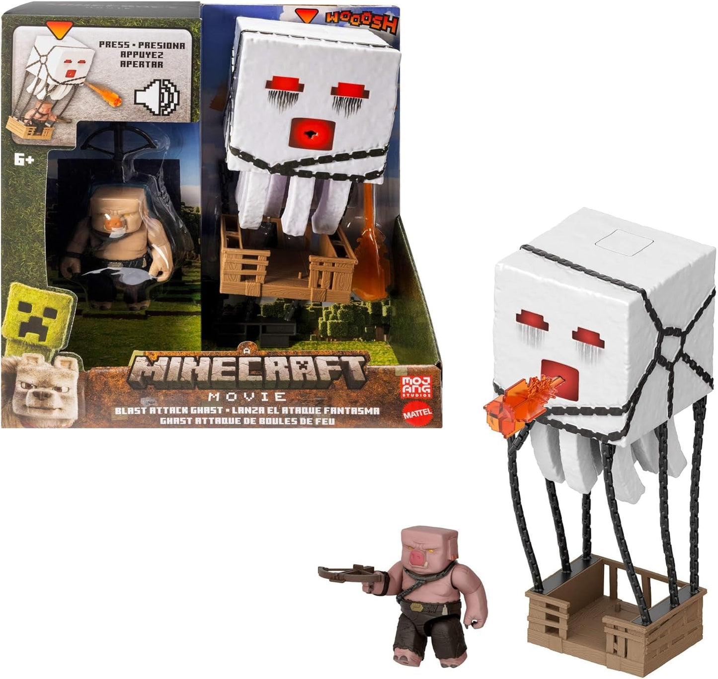 Mattel Minecraft Actionfigur Set, Ghast With Fire Attack, Lights, Noise, Starter And Projectile, Piglin Warrior, Inspired By The Movie, JFB69 Actionfigurer Naty Shop Standardtitel