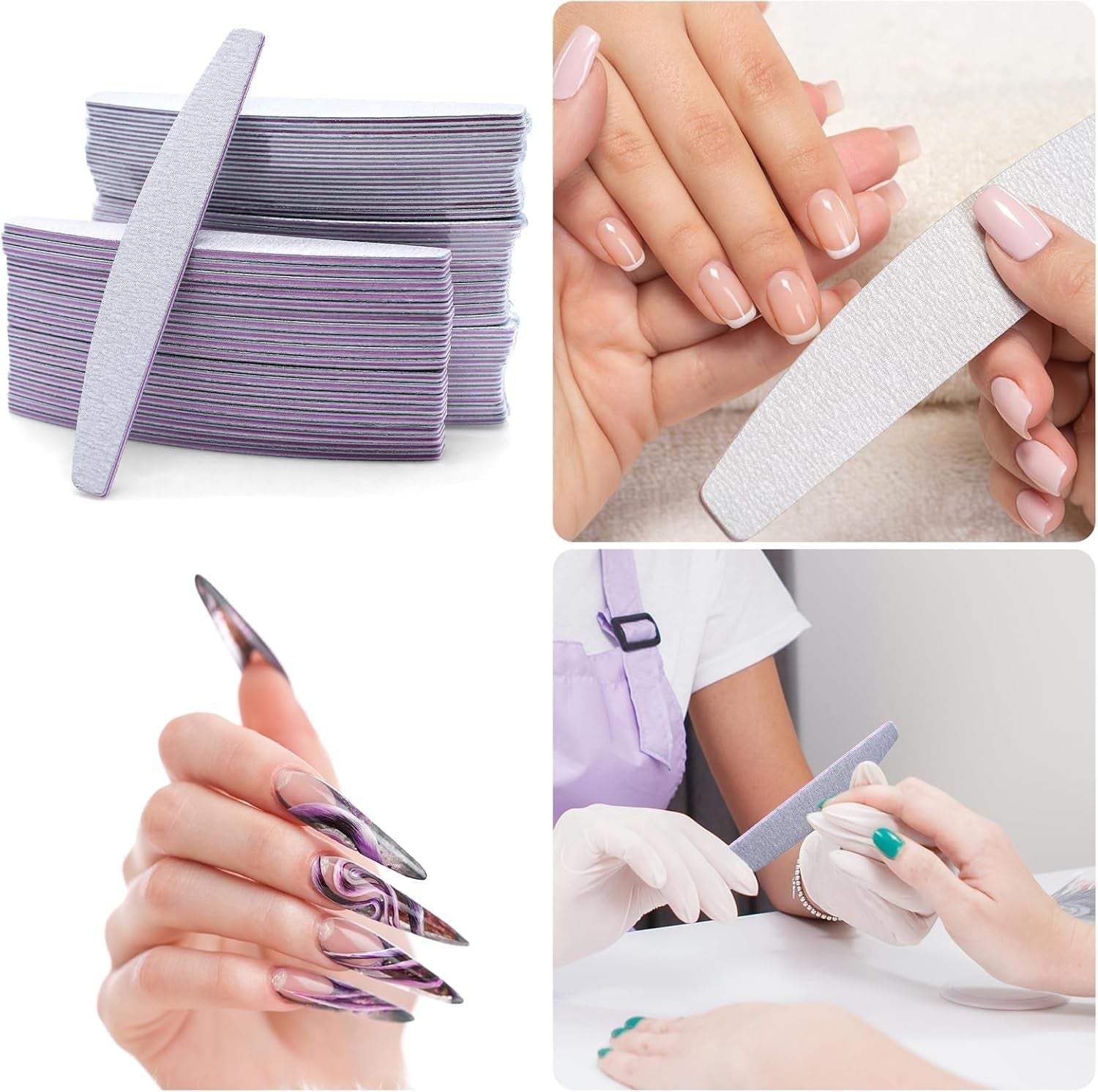 50 Stück Nagelfeile 100/180, Halbmond Nagelfeilen Für Gelnägel, Doppelseitige Nagelfeilen Set, Nagelfil, Grit Disponibel Nagelfil Für Nagelstudios DIY Nail Art Zuhause, Weiß