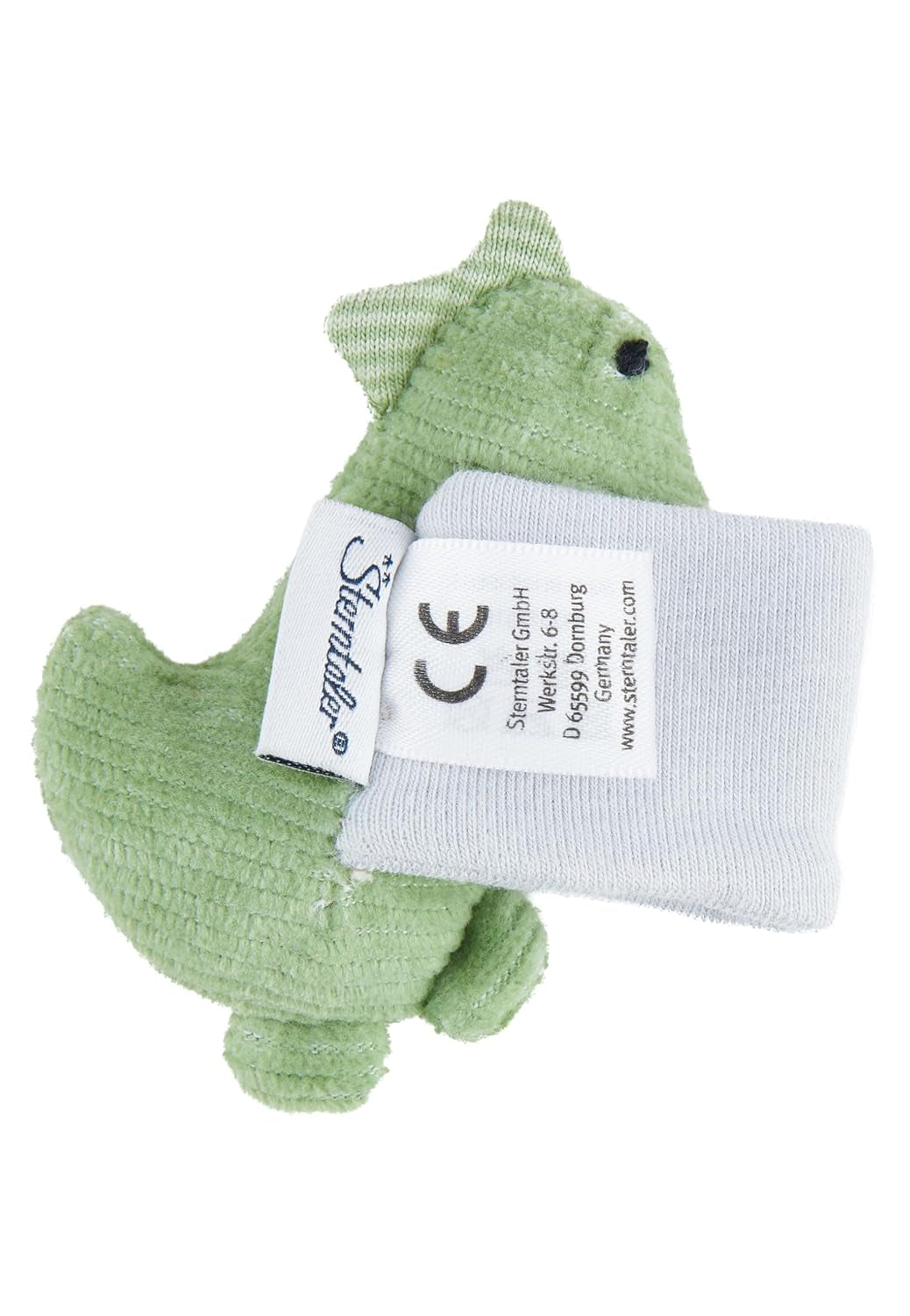 Sterntaler Dino Rexi Arm Rattle - Mjuk mjuk sladd Baby Rattle - Baby Hand Rattle med elastisk rem - Babyleksak för lek, kram och skallra, Stone Green Baby Toys Naty Shop