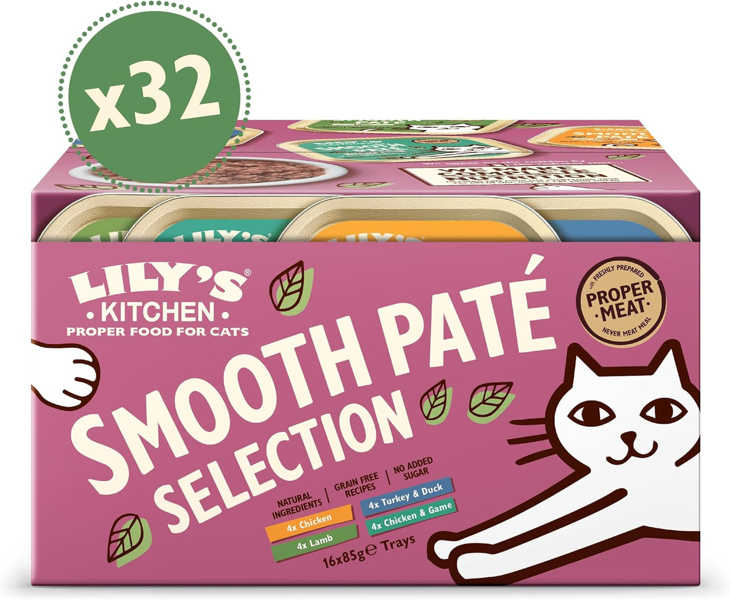 Lily's Kitchen Natural Wet Tender kattmat för vuxna katter, brickor, spannmålsfria recept, sortiment (32 brickor x 85g)