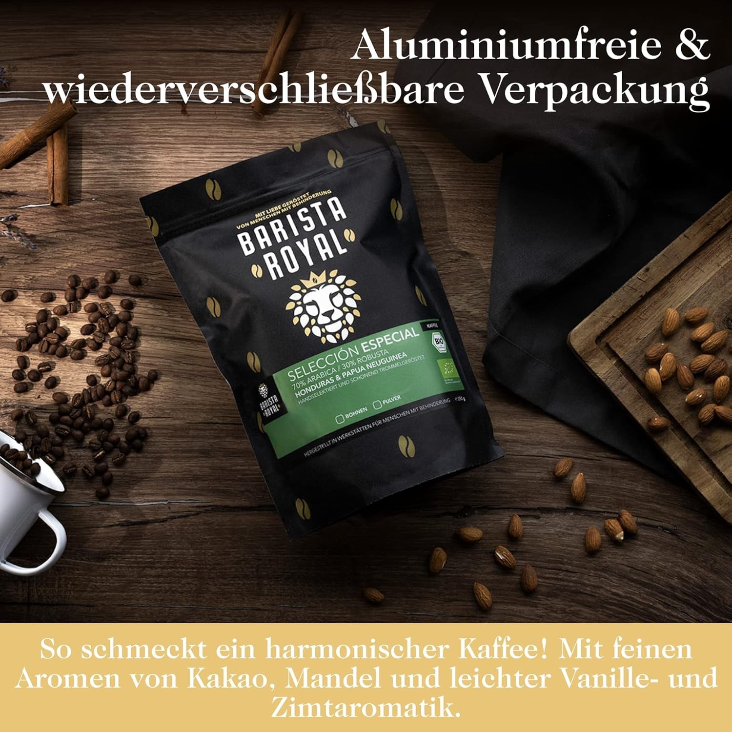 BARISTA ROYAL Bio Kaffeebohnen 1kg "Special Selection" | Frische Kaffeebohnen direkt gehandelt | 70% Arabica, 30% Robusta Kaffee ganze Bohnen | Idealisk för helautomatiska och filtermaskiner