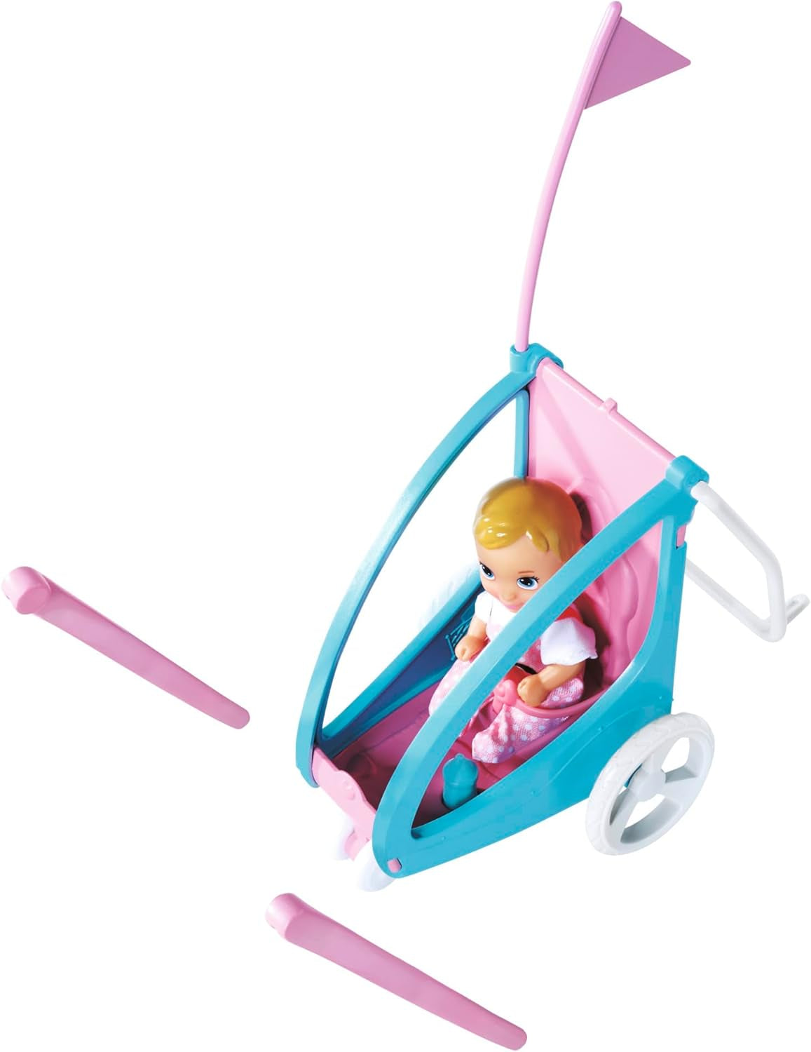 Steffi Love Bike Trailer, Docka på cykel med släp för baby, hund och hörlurar, 3 år och uppåt