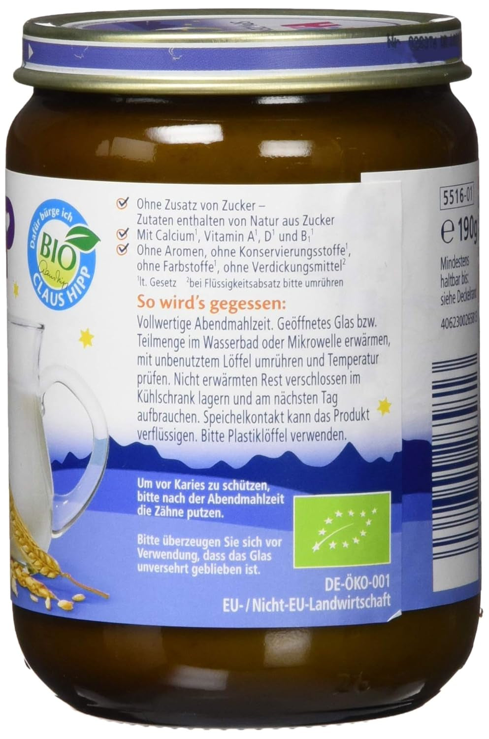 HiPP Organic Good Night med 7 flingor (6 x 190g), barnmat från 6 månader, inget tillsatt socker, mycket mättande, bästa ekologiska kvalitet
