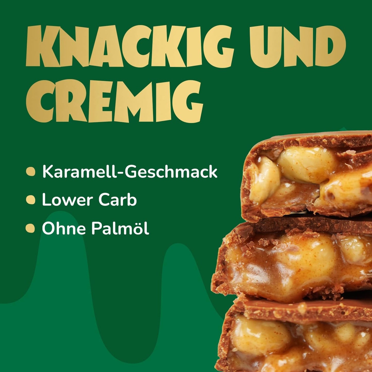 Caramel Hasselnöt Chokladkakor framöver | 12 chokladkakor x 35 g utan tillsatt socker | 1,9 g socker per bar | Knasig hasselnöt och kolasmak | Lågkolhydratsgodis | Ingen palmolja