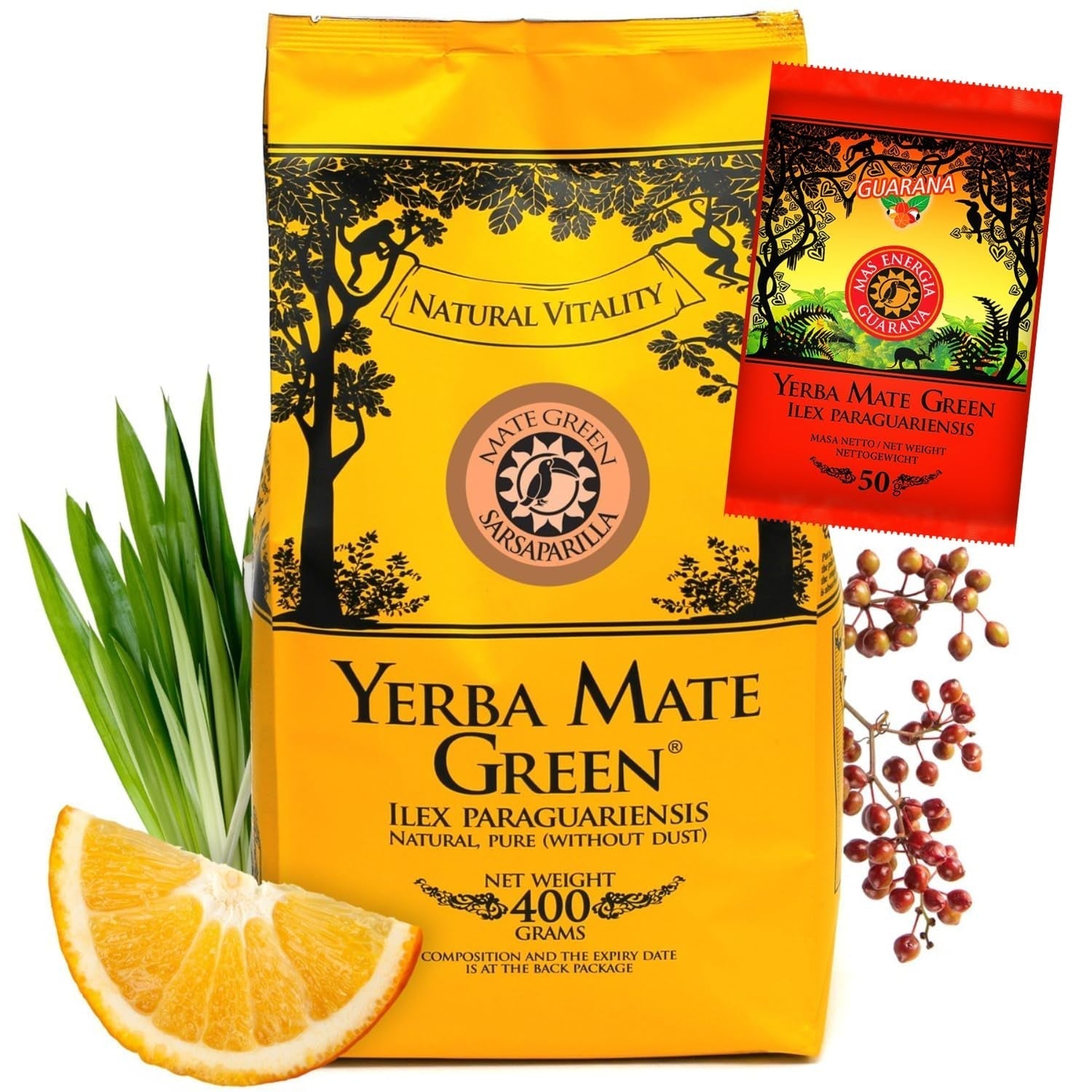 Yerba SARSAPARILLA 400G ● Söt och uppfriskande Mate-te ● Sarsaparilla-blad ● Mate-te från Mate-blad ● Yebra Mate-te med GUARANA 50G ● Yerba Mate Lösbladste 450G ● Veganskt