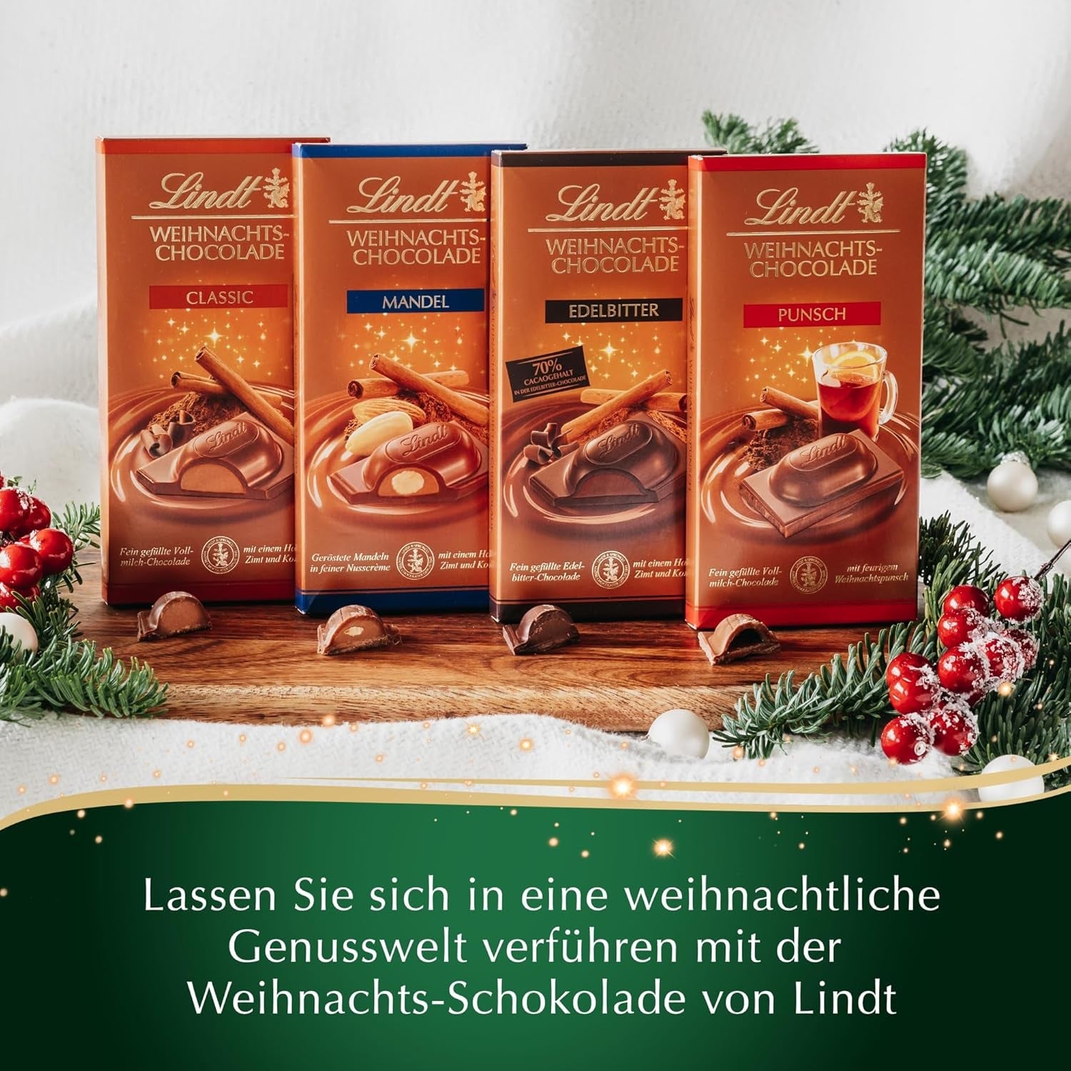 Lindt Julmandelchokladkaka | 100 g | Mandel i valnötsgrädde täckt med den finaste mjölkchokladen | Julchokladgåva