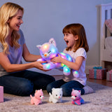 LED musikalisk plyschkatt, lätt sjungande leksak, kattmamma med 3 kattungar i magen, animerad vaggvisa, lugnande leksak för mödrar, barn, små flickor, regnbåge, 45 cm
