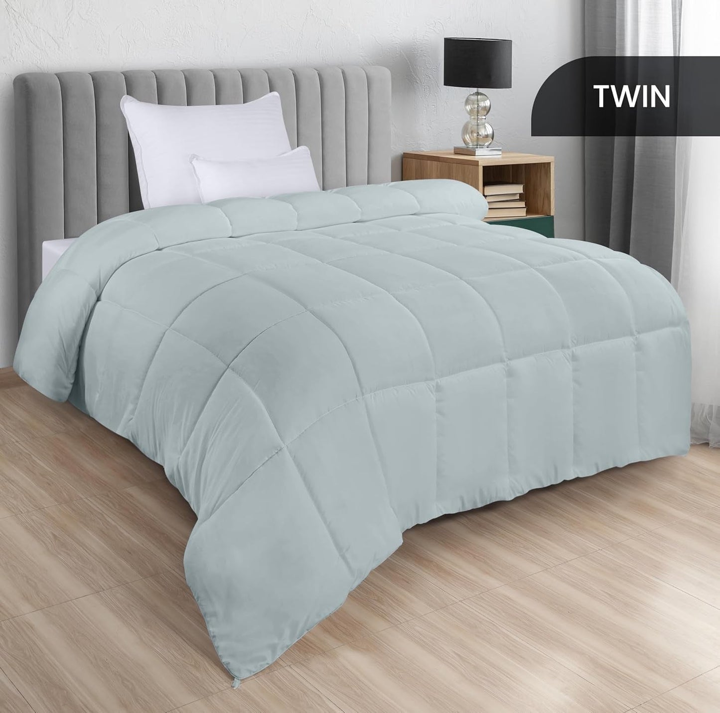 Utopia Sängkläder Helårstäcke 250g/m² Plysch silikonfiberfyllning dubbelsäng sydd i låda (dubbelsäng XL ljusgrå) Naty Shop Täcken & täcken