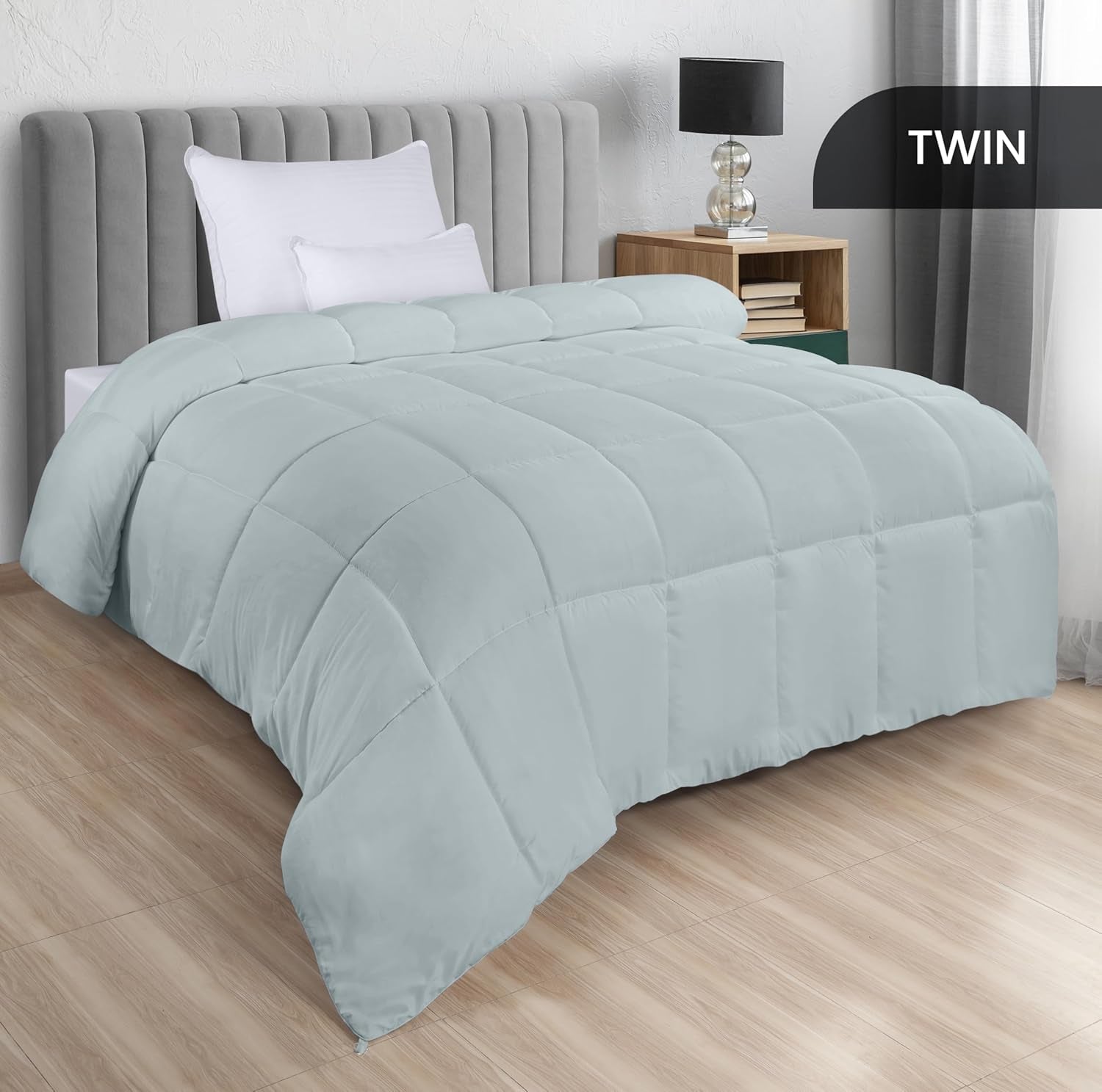 Utopia Sängkläder Helårstäcke 250g/m² Plysch silikonfiberfyllning dubbelsäng sydd i låda (dubbelsäng XL ljusgrå) Naty Shop Täcken & täcken