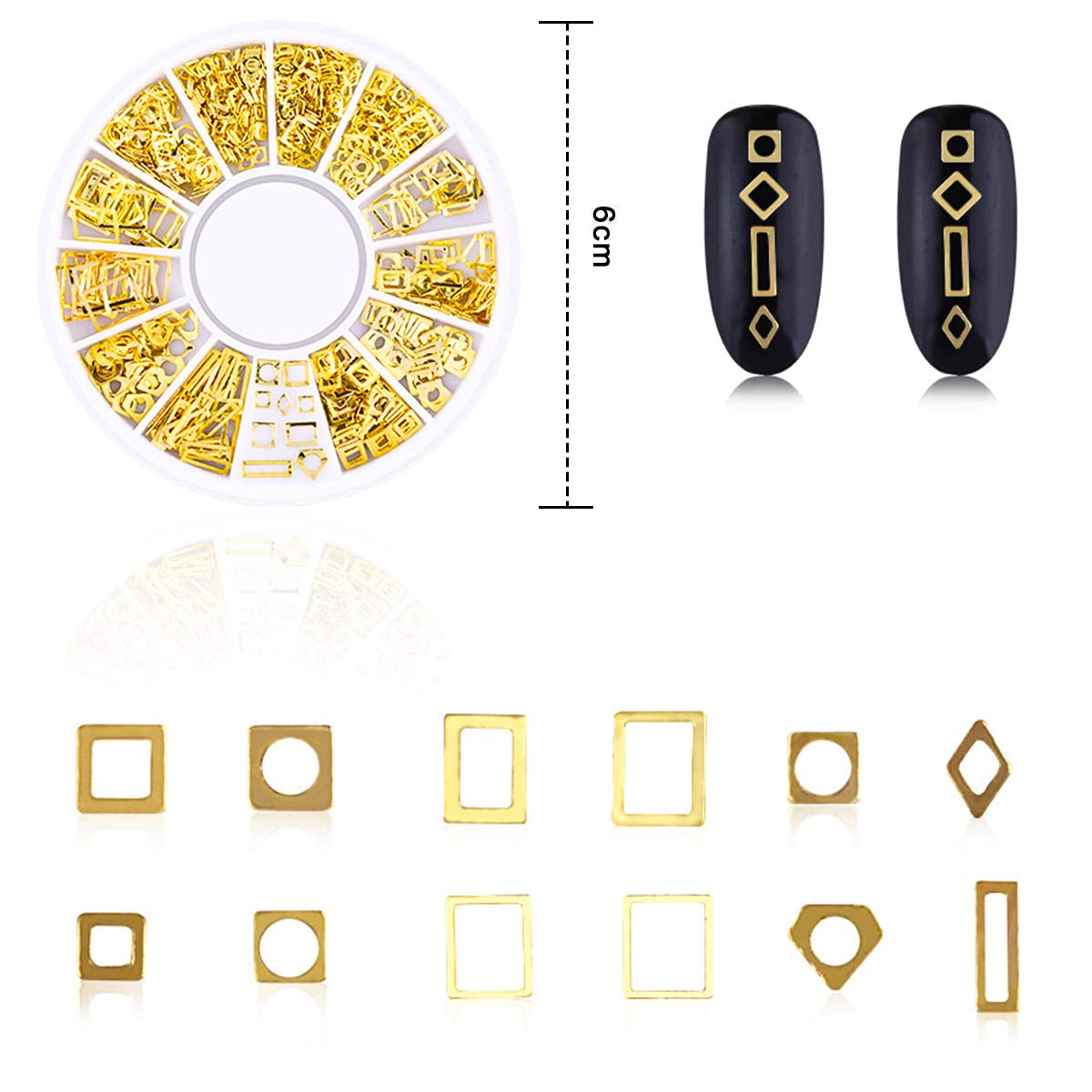 4 lådor Nagel Art Strass, 3D Nagel Art Decorations, Mix Größe Nagel Perlen Glitter Strass Guld Metall Hohlniet Nagelkunst Stern Mond Sonne Nagel Zubehör Für DIY Nageldesign
