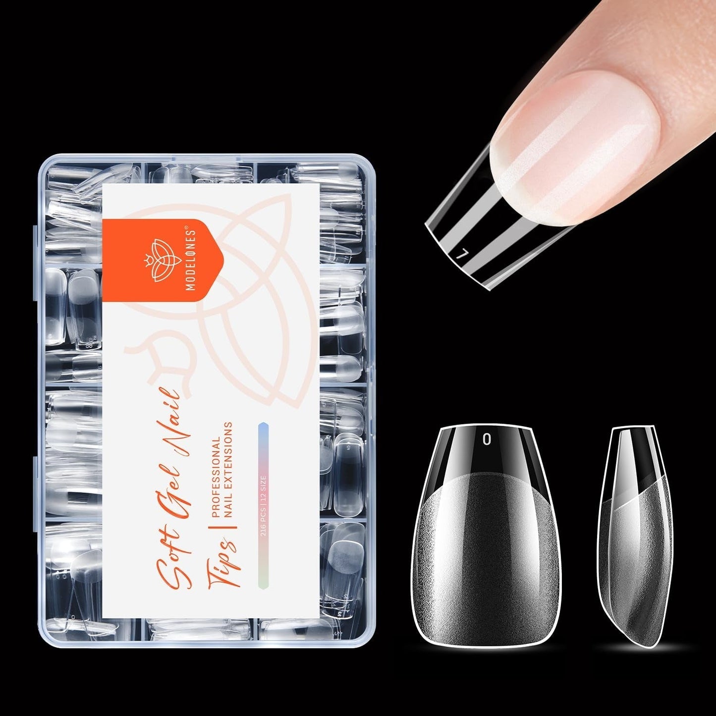 Modelones Nail Tips 216 bitar - Heltäckande Nail Tips Set, Soft Gel Tips Set, Pre-Polishing PMMA Resin Nail Tips, DIY Lime On Nail Art konstgjorda naglar, korta mandlar XS