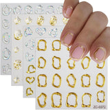 JMEOWIO 6 Blatt 3D Nagelsticker Goldene Unregelmäßige Geometrische Nail Art Sticker Selbstklebend Nagelaufkleber 5D Stereoskopisk Dekoration Nageldesign Zubehör