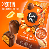 Feel FIT Jordnötssmörproteinpraliner i högkvalitativ mjölkchoklad, utan tillsatt socker, 17 % protein, glutenfri 66g (1 förpackning)