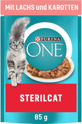 PURINA ONE STERILCAT våt kattmat, möra bitar i sås för steriliserade katter, med lax, förpackning om 26 (26 x 85g)