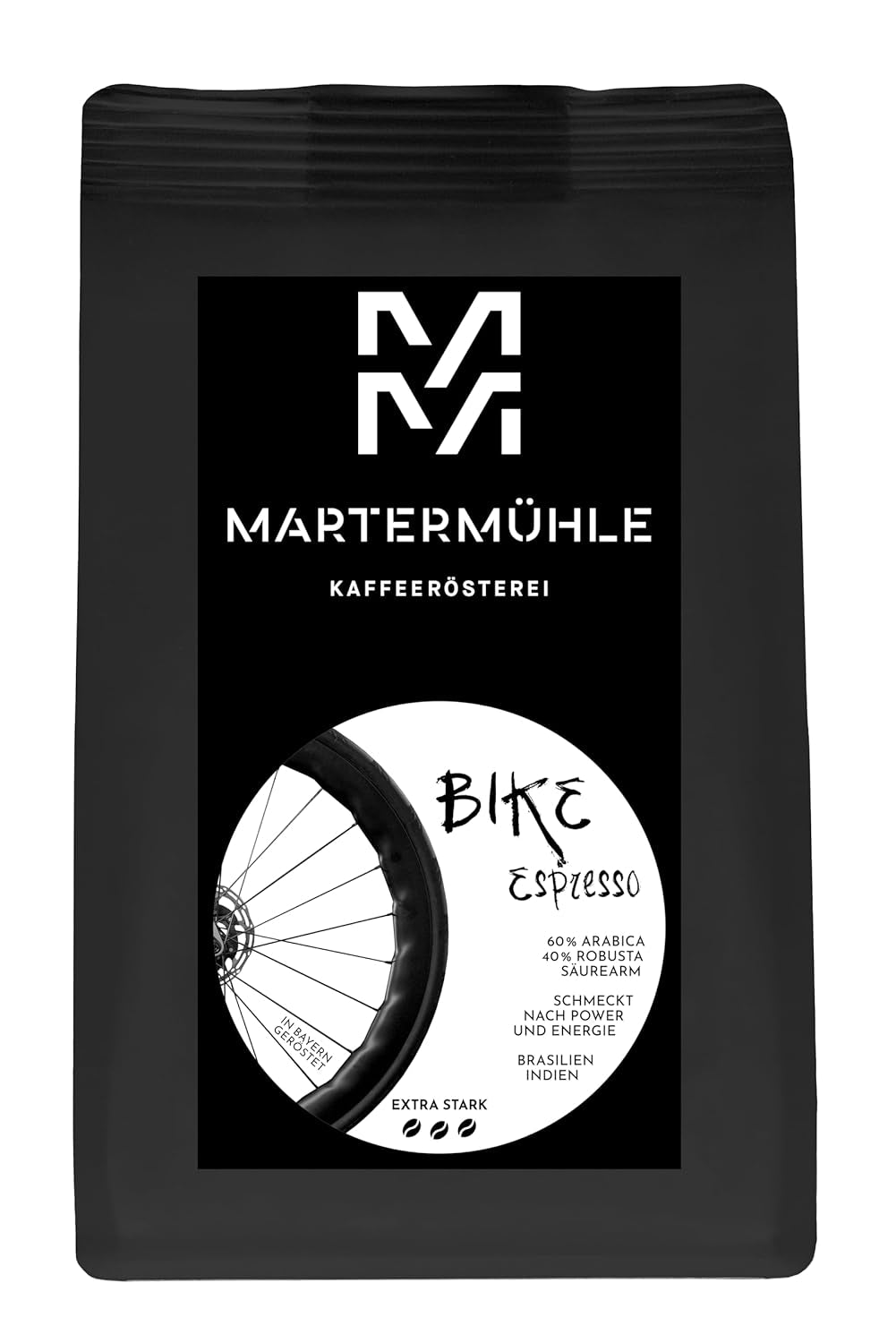 Espressobönor Martermühle Bike 500g Stark | Arabica/Robusta | Smaker: macadamianötter, mjölkchoklad | Lättrostade hela espressobönor, låg syra