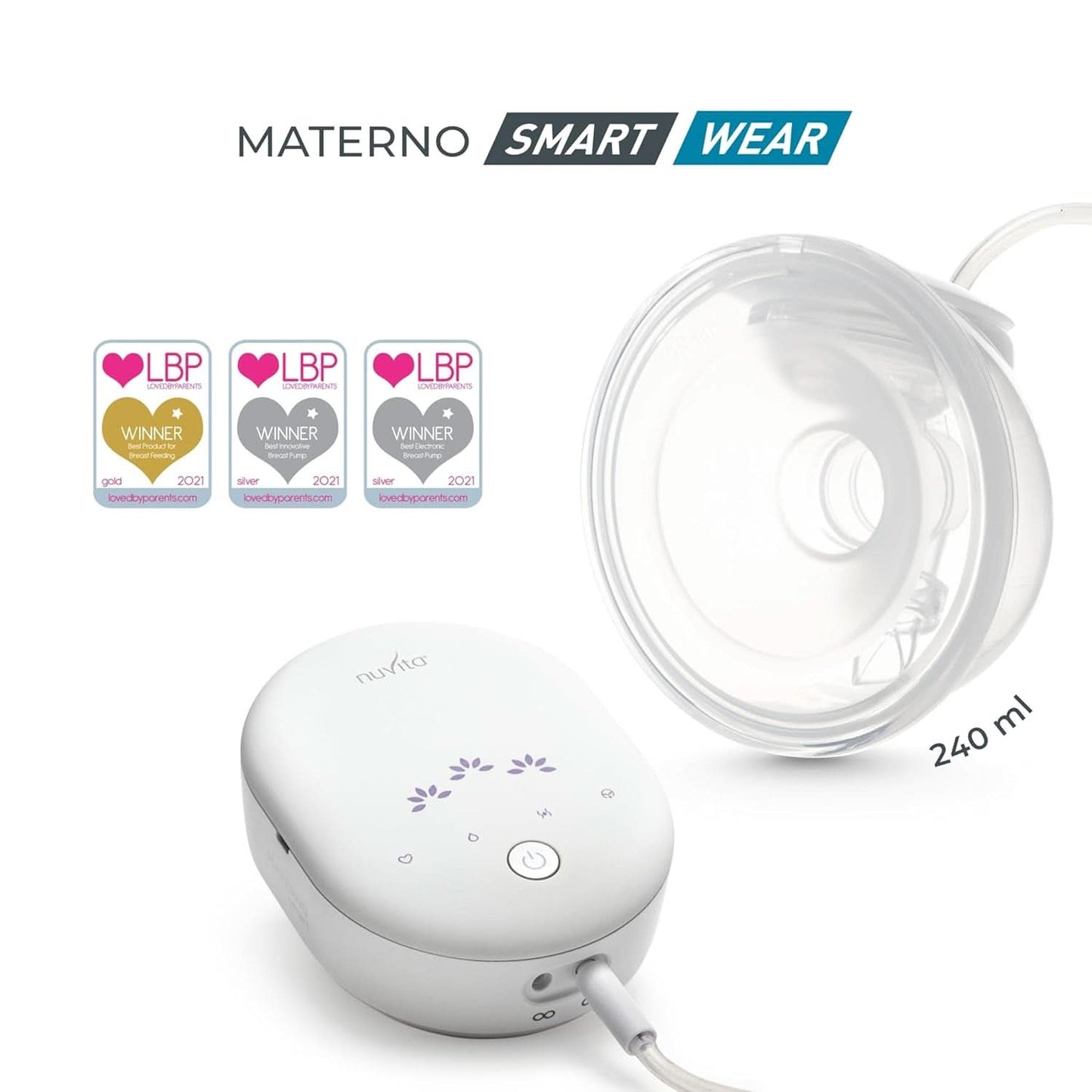 Nuvita Materno Smart Wear 1287W - Hands-free bärbar elektrisk bröstpump - 3-fas teknologi, anpassningsbar, portabel, dubbel bröstpump konverteringssats tillgängligt Tillbehör Mat och amning Bebe Naty Shop