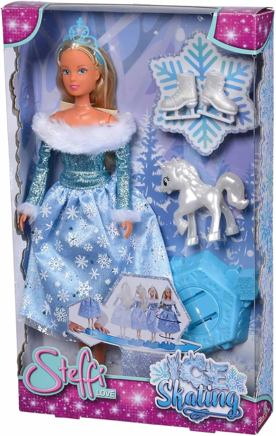 Simba 105733631 - Steffi Love Skating, Winter Princess Play Doll med Magic Skating Platform och Little Unicorn, 29 cm, 3 år och uppåt